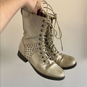Pink & Pepper Cream Combat Moto Boots Lace-Up